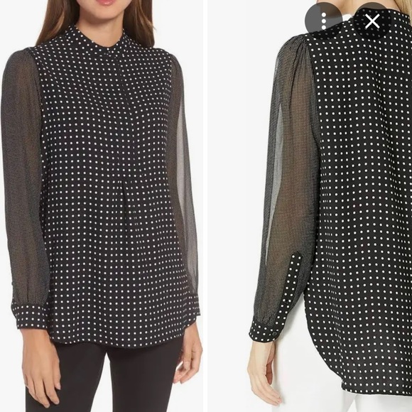 Anne Klein Polka Dot Semi-Sheer Sleeve Shirt - Picture 6 of 6